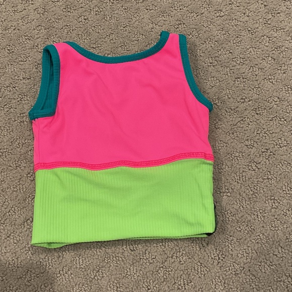 Teal, Hot Pink & Neon Green Colorblock Ribbed Crop Top - Picture 4 of 6